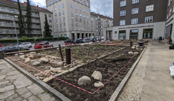 Naturnahe Firmengelände: Berliner Bau- und Wohnungsgenossenschaft von 1892 eG, Fläche während der Umgestaltung