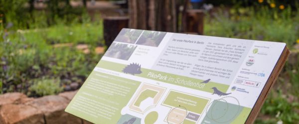Die Tafeln informieren über die Pflanzen, Tiere und Besonderheiten des kleinen Parks.